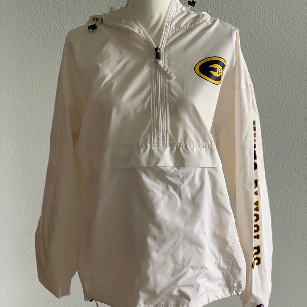 White UWEC Quarter Zip Windbreaker
